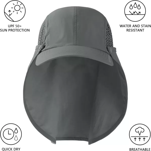 BASSDASH UPF 50 Foldable Fishing Hat Baseball Cap with Removable Neck Flap Portable for Men Women Golf HikingLight Grey With Unfoldable Brim