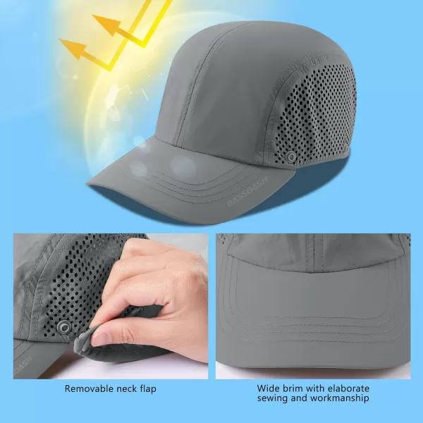 BASSDASH UPF 50 Foldable Fishing Hat Baseball Cap with Removable Neck Flap Portable for Men Women Golf HikingLight Grey With Unfoldable Brim