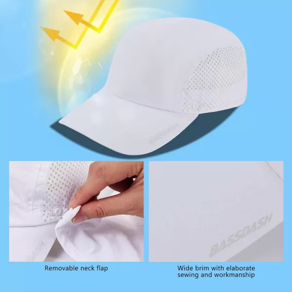 BASSDASH UPF 50 Foldable Fishing Hat Baseball Cap with Removable Neck Flap Portable for Men Women Golf HikingWhite With Unfoldable Brim