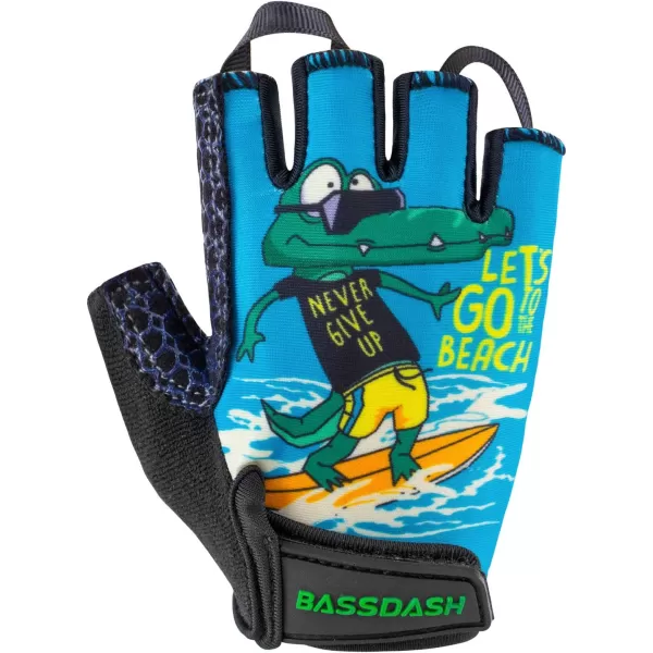 BASSDASH UPF 50 Kids Gloves with Padded Grippy Palm UV Protection for Bicycles Fishing for 18 Years Old Boys GirlsCrocodile