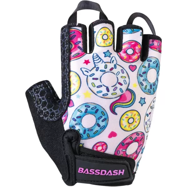 BASSDASH UPF 50 Kids Gloves with Padded Grippy Palm UV Protection for Bicycles Fishing for 18 Years Old Boys GirlsDonuts