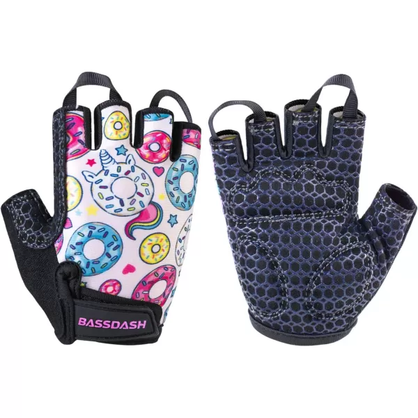 BASSDASH UPF 50 Kids Gloves with Padded Grippy Palm UV Protection for Bicycles Fishing for 18 Years Old Boys GirlsDonuts