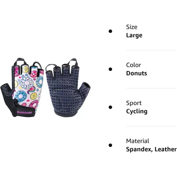 BASSDASH UPF 50 Kids Gloves with Padded Grippy Palm UV Protection for Bicycles Fishing for 18 Years Old Boys GirlsDonuts