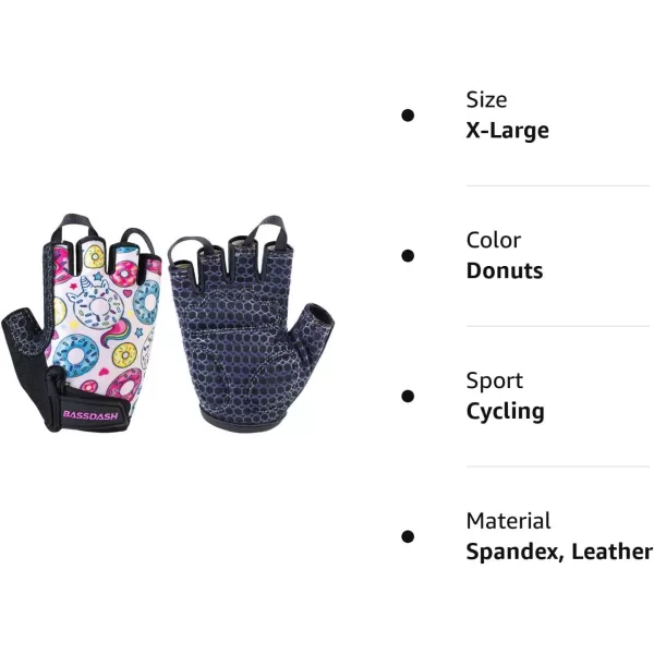 BASSDASH UPF 50 Kids Gloves with Padded Grippy Palm UV Protection for Bicycles Fishing for 18 Years Old Boys GirlsDonuts