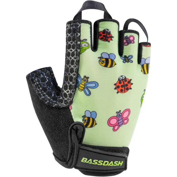 BASSDASH UPF 50 Kids Gloves with Padded Grippy Palm UV Protection for Bicycles Fishing for 18 Years Old Boys GirlsInsects