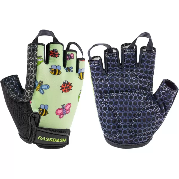 BASSDASH UPF 50 Kids Gloves with Padded Grippy Palm UV Protection for Bicycles Fishing for 18 Years Old Boys GirlsInsects