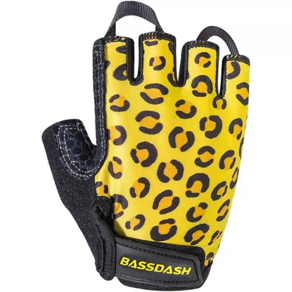 BASSDASH UPF 50 Kids Gloves with Padded Grippy Palm UV Protection for Bicycles Fishing for 18 Years Old Boys GirlsLeopard