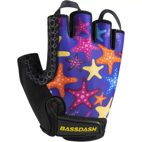 BASSDASH UPF 50 Kids Gloves with Padded Grippy Palm UV Protection for Bicycles Fishing for 18 Years Old Boys GirlsStarfishes