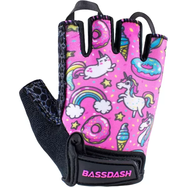 BASSDASH UPF 50 Kids Gloves with Padded Grippy Palm UV Protection for Bicycles Fishing for 18 Years Old Boys GirlsUnicorn