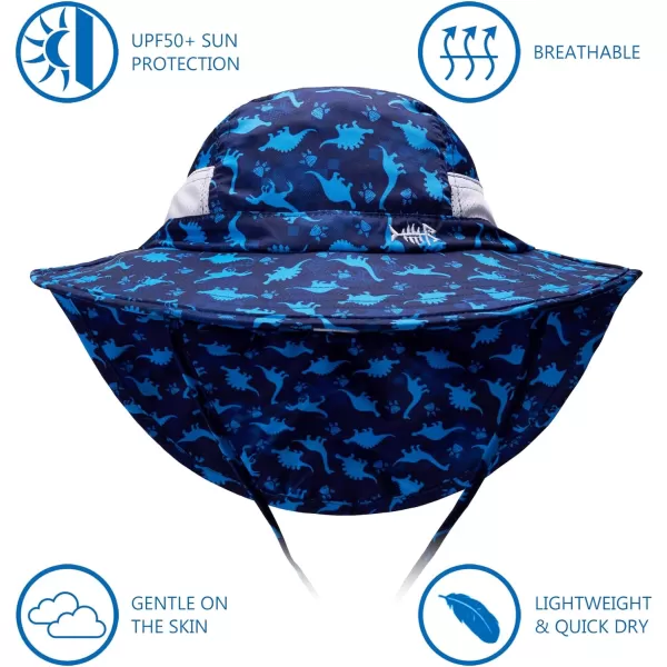 BASSDASH UPF 50 Kids Sun Hat with Wide Brim Neck Flap Mesh Vent for Boys GirlsBlue Dinosaur