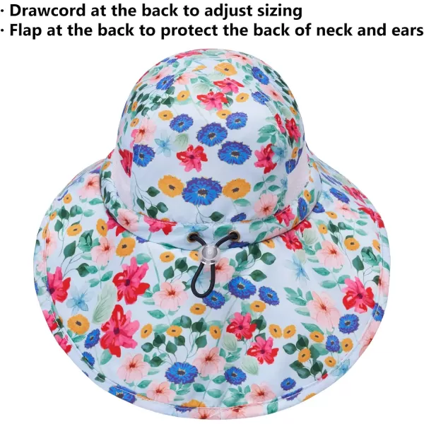 BASSDASH UPF 50 Kids Sun Hat with Wide Brim Neck Flap Mesh Vent for Boys GirlsFloral