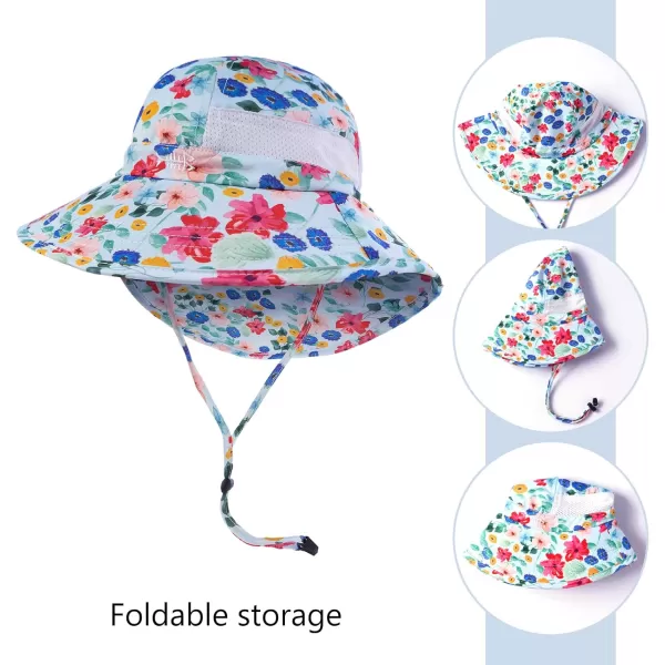 BASSDASH UPF 50 Kids Sun Hat with Wide Brim Neck Flap Mesh Vent for Boys GirlsFloral