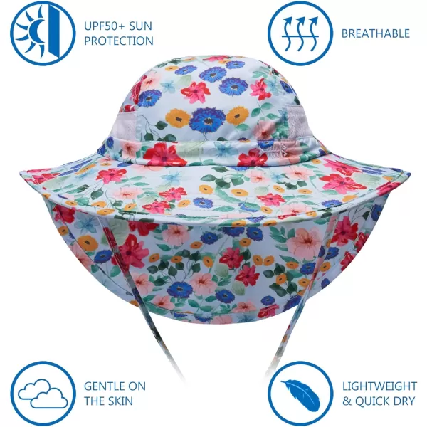 BASSDASH UPF 50 Kids Sun Hat with Wide Brim Neck Flap Mesh Vent for Boys GirlsFloral