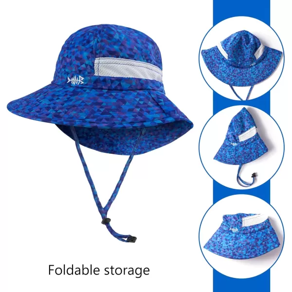 BASSDASH UPF 50 Kids Sun Hat with Wide Brim Neck Flap Mesh Vent for Boys GirlsGeometric