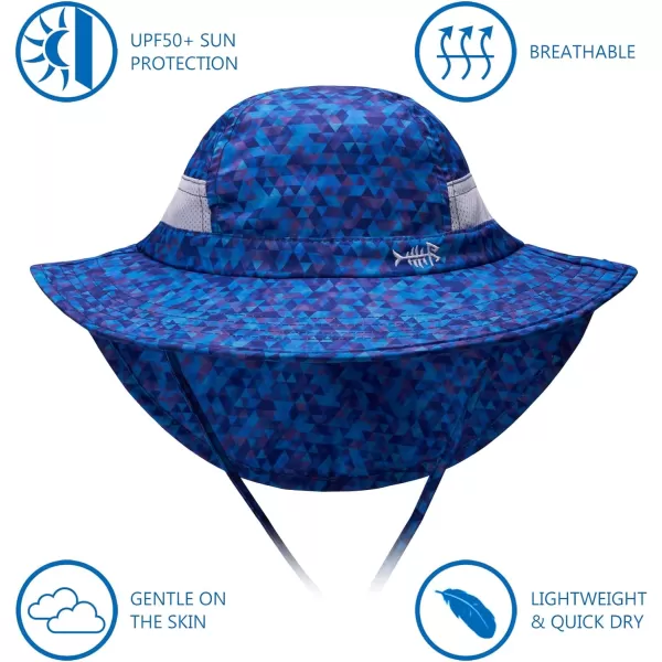 BASSDASH UPF 50 Kids Sun Hat with Wide Brim Neck Flap Mesh Vent for Boys GirlsGeometric