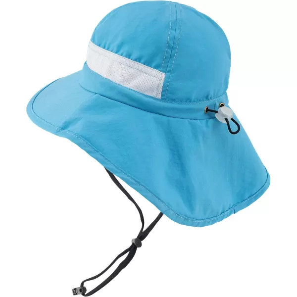 BASSDASH UPF 50 Kids Sun Hat with Wide Brim Neck Flap Mesh Vent for Boys GirlsLight Blue