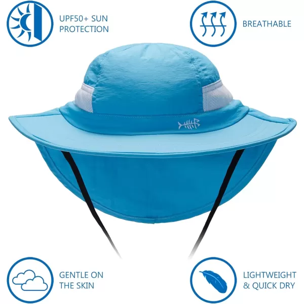 BASSDASH UPF 50 Kids Sun Hat with Wide Brim Neck Flap Mesh Vent for Boys GirlsLight Blue