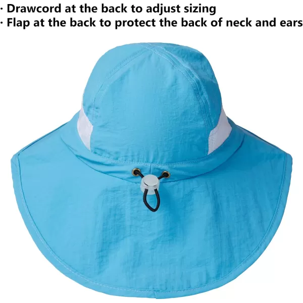 BASSDASH UPF 50 Kids Sun Hat with Wide Brim Neck Flap Mesh Vent for Boys GirlsLight Blue