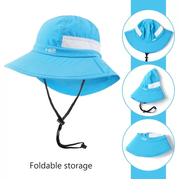 BASSDASH UPF 50 Kids Sun Hat with Wide Brim Neck Flap Mesh Vent for Boys GirlsLight Blue