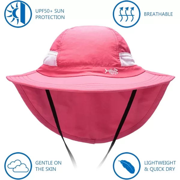 BASSDASH UPF 50 Kids Sun Hat with Wide Brim Neck Flap Mesh Vent for Boys GirlsRose Pink