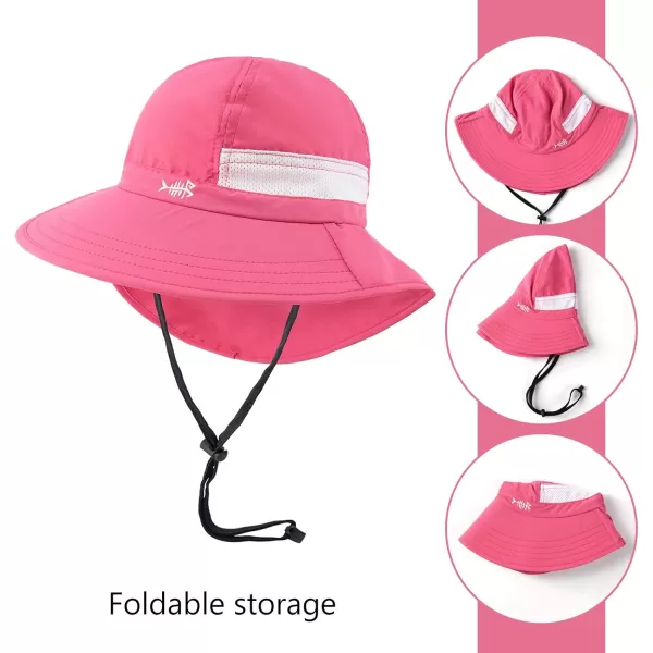 BASSDASH UPF 50 Kids Sun Hat with Wide Brim Neck Flap Mesh Vent for Boys GirlsRose Pink