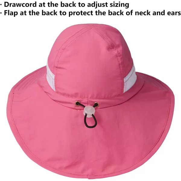 BASSDASH UPF 50 Kids Sun Hat with Wide Brim Neck Flap Mesh Vent for Boys GirlsRose Pink