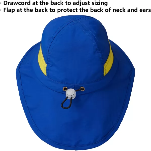 BASSDASH UPF 50 Kids Sun Hat with Wide Brim Neck Flap Mesh Vent for Boys GirlsRoyal Blue