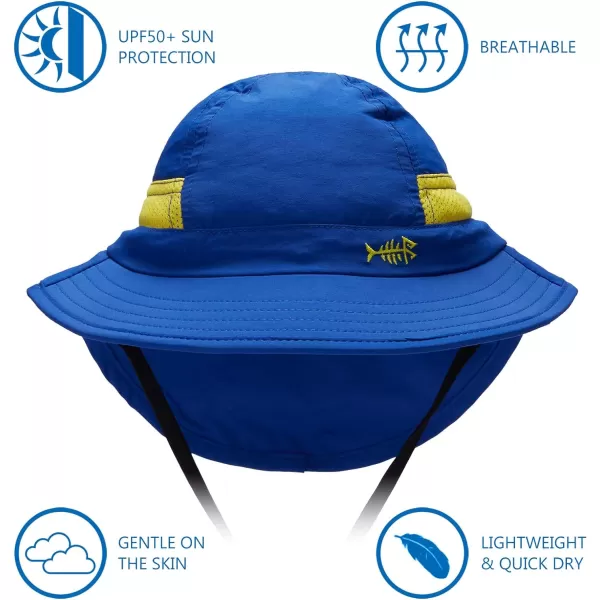 BASSDASH UPF 50 Kids Sun Hat with Wide Brim Neck Flap Mesh Vent for Boys GirlsRoyal Blue