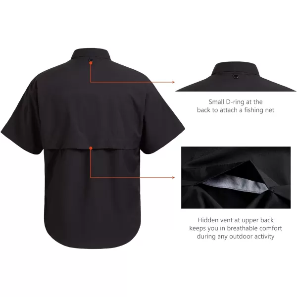 BASSDASH UPF 50 Mens Fishing Dress Shirt Button Down Woven Short Sleeve OutdoorBlack