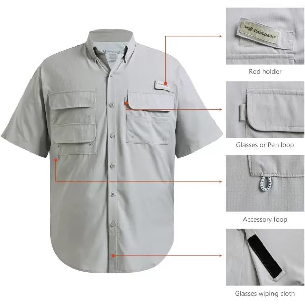 BASSDASH UPF 50 Mens Fishing Dress Shirt Button Down Woven Short Sleeve OutdoorCool Grey