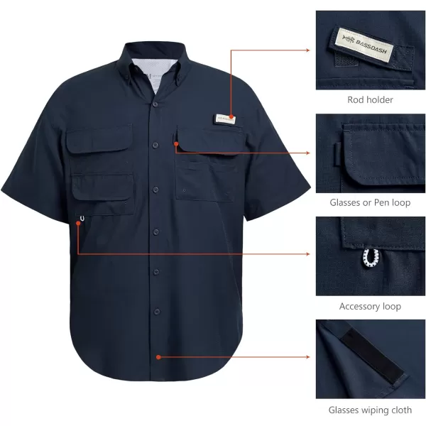 BASSDASH UPF 50 Mens Fishing Dress Shirt Button Down Woven Short Sleeve OutdoorDark Blue