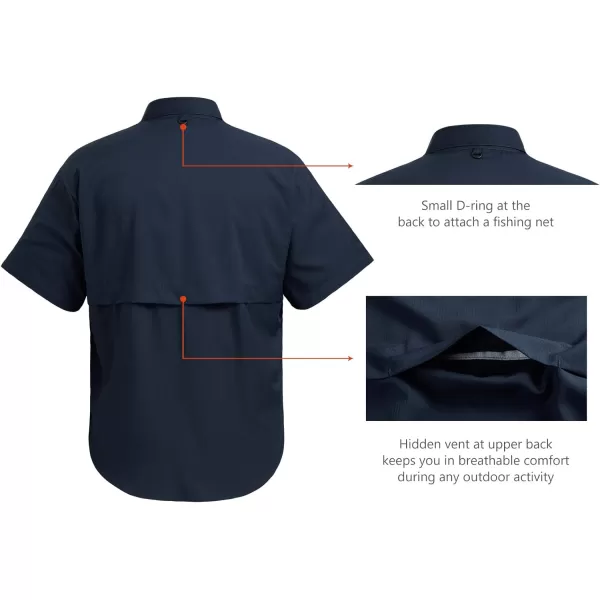 BASSDASH UPF 50 Mens Fishing Dress Shirt Button Down Woven Short Sleeve OutdoorDark Blue