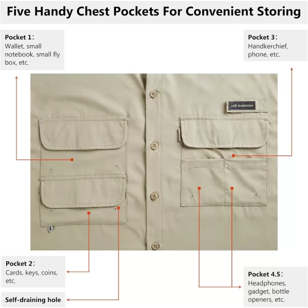 BASSDASH UPF 50 Mens Fishing Dress Shirt Button Down Woven Short Sleeve OutdoorKhaki