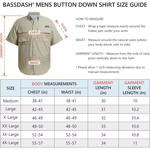 BASSDASH UPF 50 Mens Fishing Dress Shirt Button Down Woven Short Sleeve OutdoorKhaki