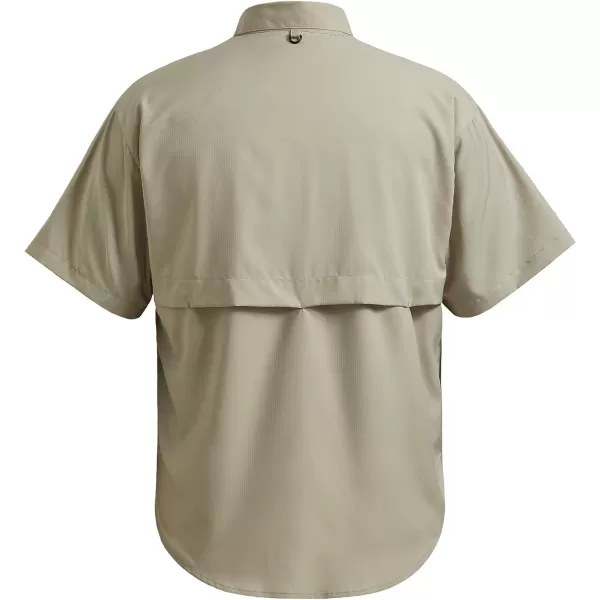 BASSDASH UPF 50 Mens Fishing Dress Shirt Button Down Woven Short Sleeve OutdoorKhaki