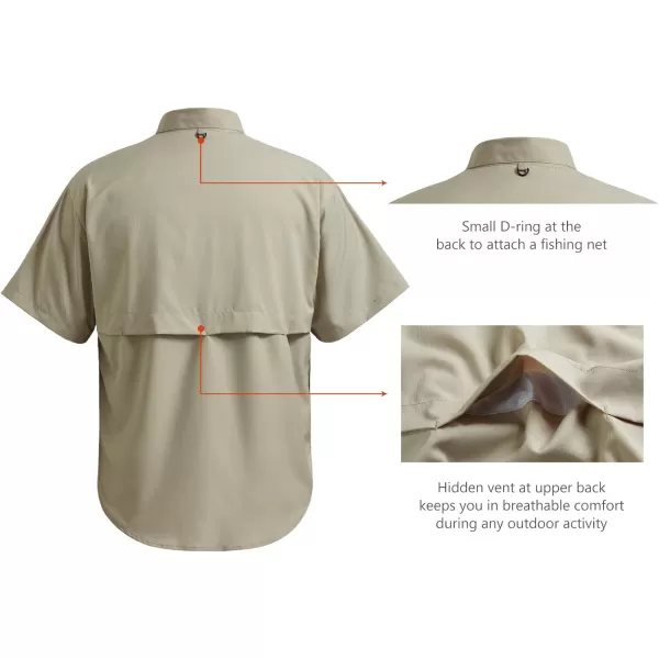 BASSDASH UPF 50 Mens Fishing Dress Shirt Button Down Woven Short Sleeve OutdoorKhaki