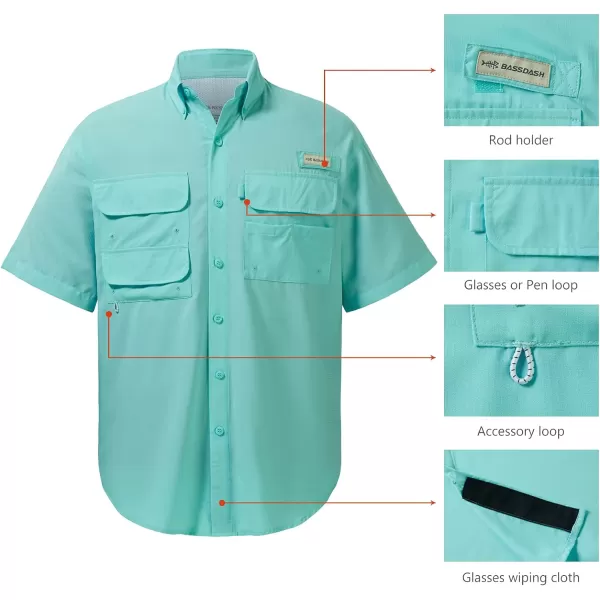 BASSDASH UPF 50 Mens Fishing Dress Shirt Button Down Woven Short Sleeve OutdoorSeafoam