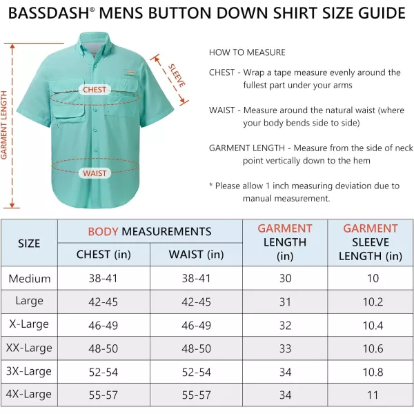 BASSDASH UPF 50 Mens Fishing Dress Shirt Button Down Woven Short Sleeve OutdoorSeafoam