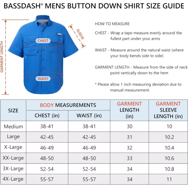 BASSDASH UPF 50 Mens Fishing Dress Shirt Button Down Woven Short Sleeve OutdoorVivid Blue