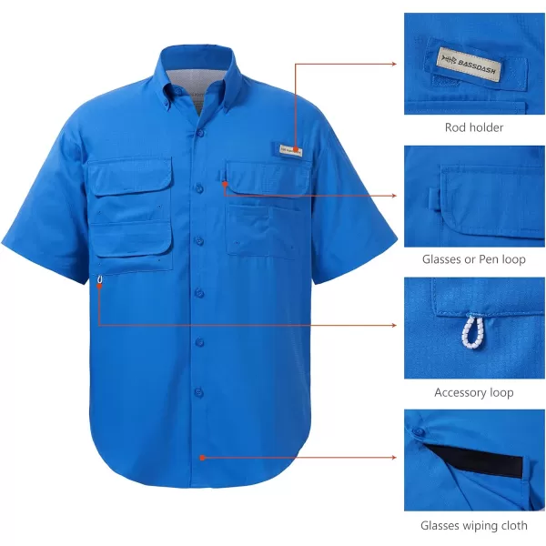 BASSDASH UPF 50 Mens Fishing Dress Shirt Button Down Woven Short Sleeve OutdoorVivid Blue