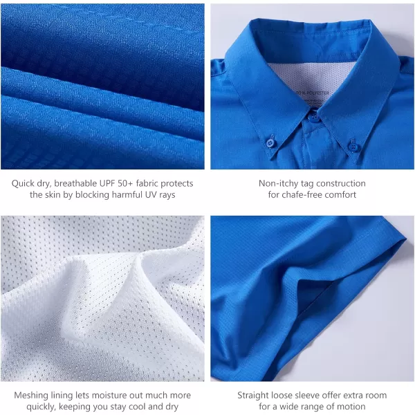 BASSDASH UPF 50 Mens Fishing Dress Shirt Button Down Woven Short Sleeve OutdoorVivid Blue