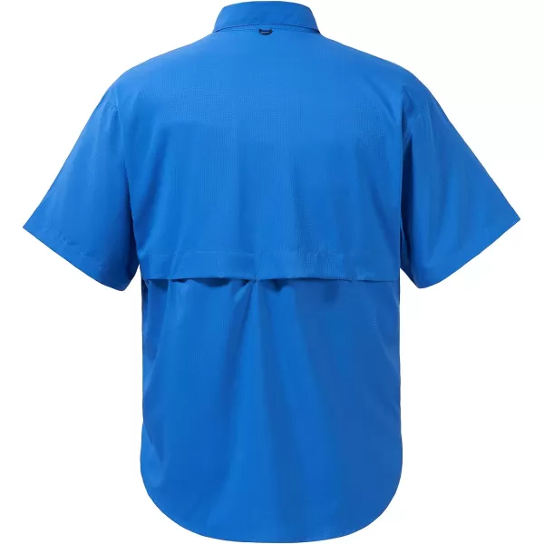 BASSDASH UPF 50 Mens Fishing Dress Shirt Button Down Woven Short Sleeve OutdoorVivid Blue