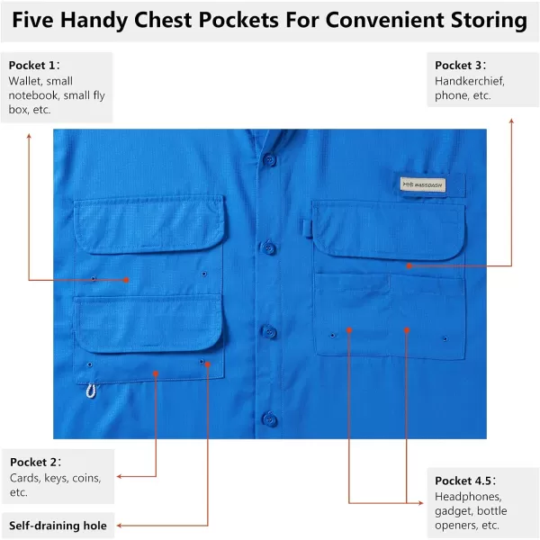 BASSDASH UPF 50 Mens Fishing Dress Shirt Button Down Woven Short Sleeve OutdoorVivid Blue