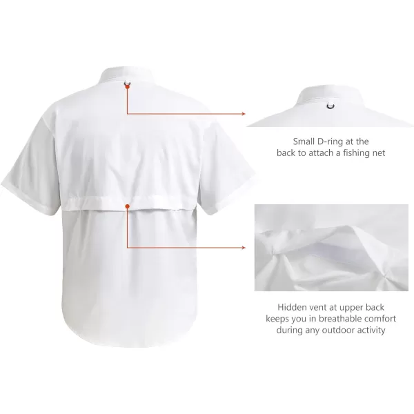 BASSDASH UPF 50 Mens Fishing Dress Shirt Button Down Woven Short Sleeve OutdoorWhite