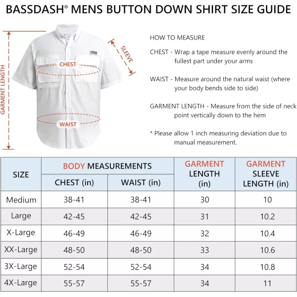 BASSDASH UPF 50 Mens Fishing Dress Shirt Button Down Woven Short Sleeve OutdoorWhite