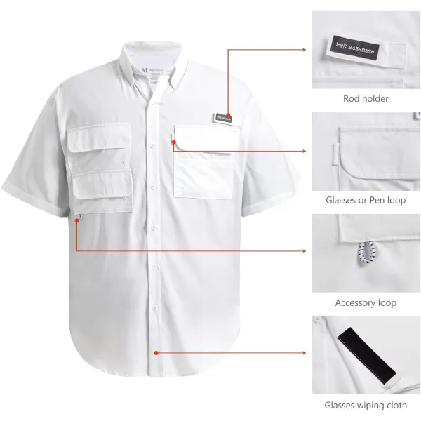 BASSDASH UPF 50 Mens Fishing Dress Shirt Button Down Woven Short Sleeve OutdoorWhite