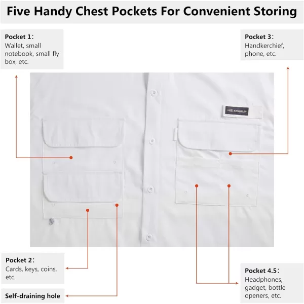 BASSDASH UPF 50 Mens Fishing Dress Shirt Button Down Woven Short Sleeve OutdoorWhite