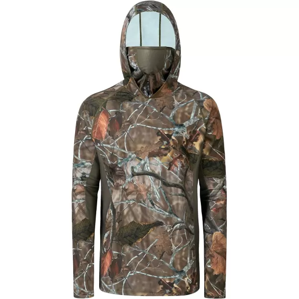 BASSDASH UPF 50 Mens Hunting Shirts with Mask Long Sleeve Camo Fishing HoodieAutumn Forest