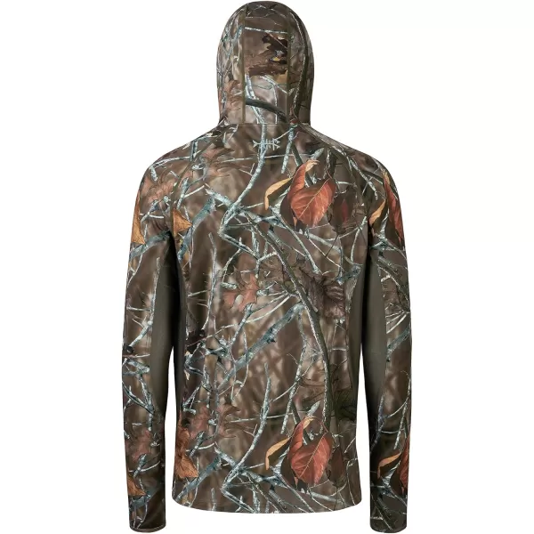 BASSDASH UPF 50 Mens Hunting Shirts with Mask Long Sleeve Camo Fishing HoodieAutumn Forest