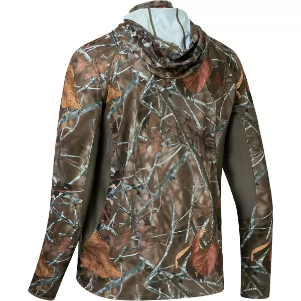 BASSDASH UPF 50 Mens Hunting Shirts with Mask Long Sleeve Camo Fishing HoodieAutumn Forest